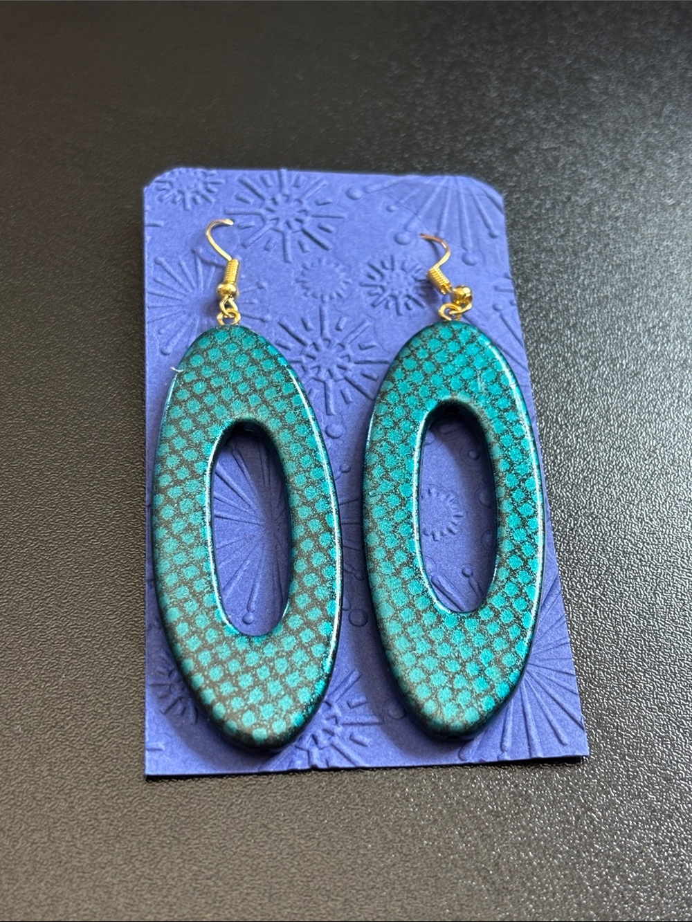 Teal Oval Cutout Dangle Earrings